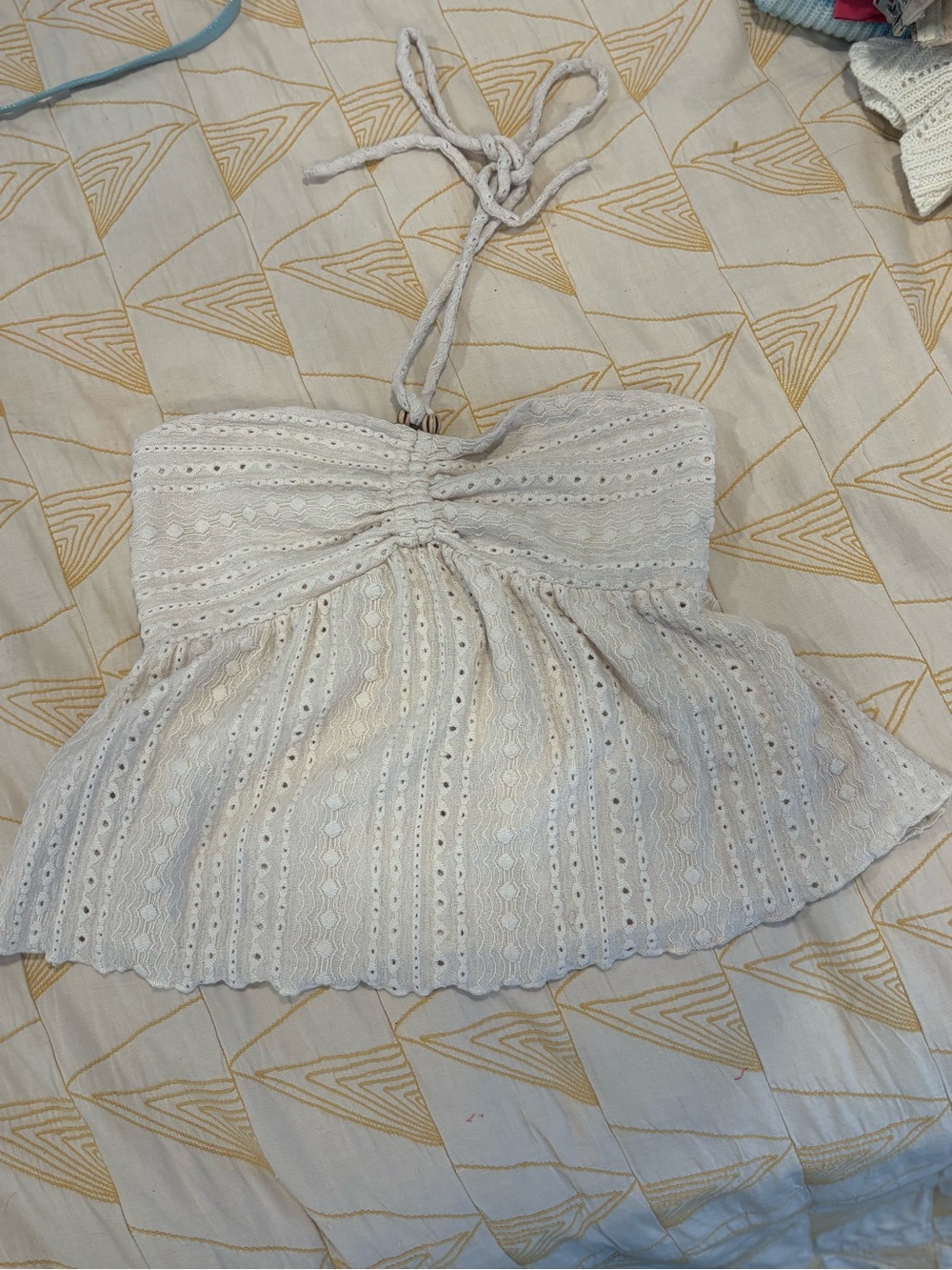 Strapless Eyelet Peplum Top - Cream